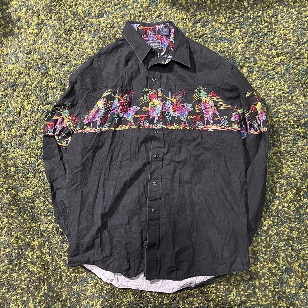 Roper Vintage Western Cowboy Black Pearl Button Up (L)